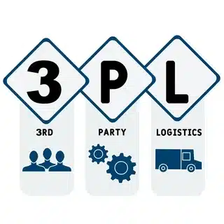 Third party logistics company concept illustration showing people, processes, and transport.