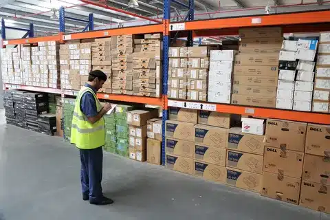 Customs official holding clipboard and documents during import duty clearance inspection