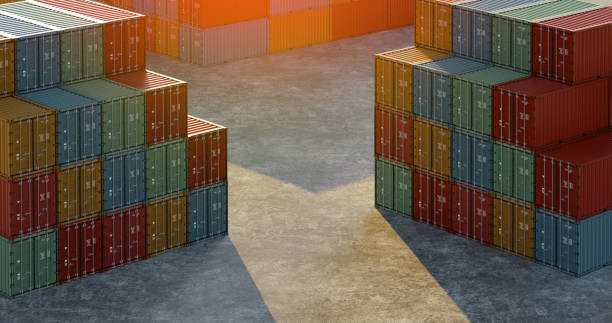 Stacks of shipping containers at a China export yard for express transport