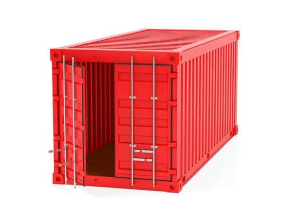 Green shipping container with open door, representing equipment used in LCL and FCL shipping.