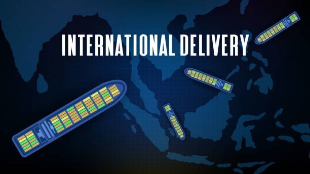 Graphic of container ships moving across a world map symbolizing international delivery and long-distance logistics under DPU shipping terms.