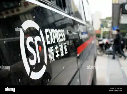 SF Express to USA delivery van with company logo for international courier services.