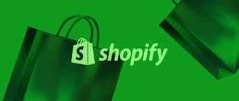 Shopify logo with shopping bags symbolizing global e-commerce and international shipping.