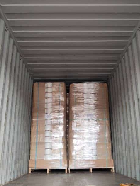 “Two stacked pallets loaded inside shipping container for FCL full container load export”