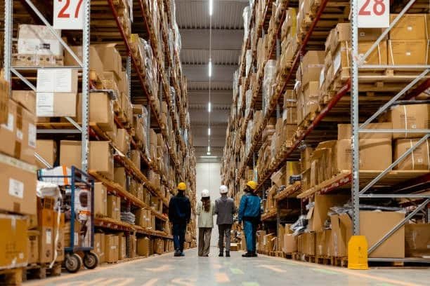 dropshipping warehouse with workers checking inventory for drop shipper business