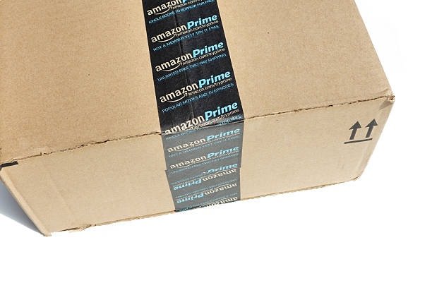 Amazon Prime shipping box sealed with Amazon branded tape following packaging guidelines