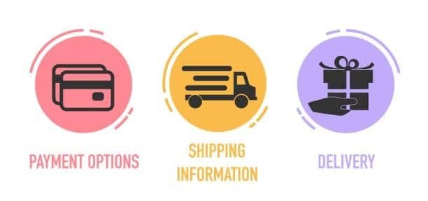 Set of icons showing payment options, shipping information, and delivery steps related to freight services.