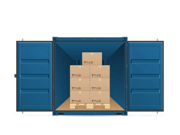“Blue shipping container loaded with cartons for full container load FCL shipping”