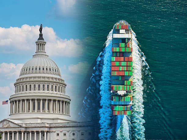 International economy shipping outside the US showing global freight leaving the United States for low cost delivery.