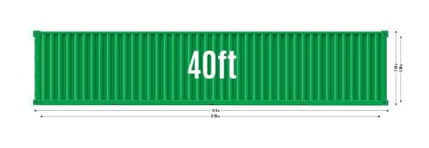 40 foot container showing length, width, and height dimensions for CBM calculation.