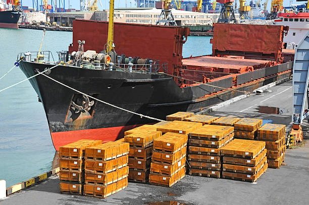 Crates stacked at the port after being released by customs authorities