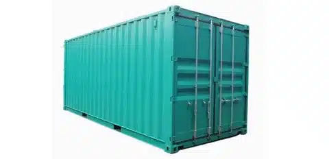 A standard cargo shipping container used for sea freight from China to Switzerland.