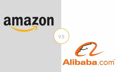 Amazon vs Alibaba logos side-by-side illustrating brand comparison.