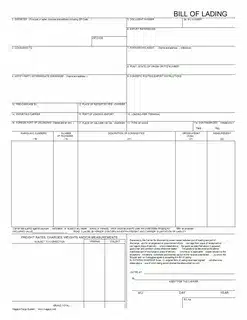 Blank bill of lading format displaying structure and fields for shipping documentation.