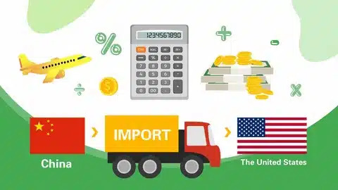 Import process from France to the USA showing trade flow, customs, and shipping logistics.