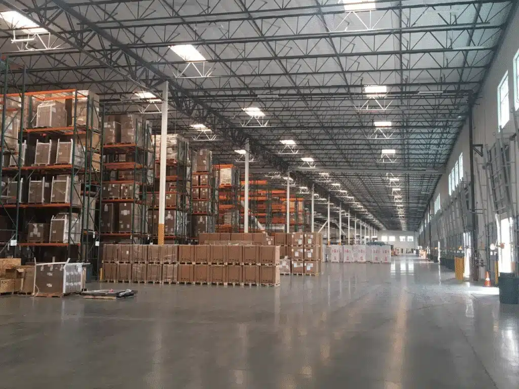 3PL warehouse receiving and storage area used for inbound goods handling and stock organization