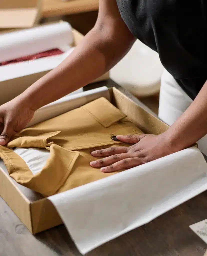 Apparel folding and packaging process for clothing fulfillment orders