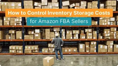 Warehouse shelves filled with boxes illustrating how Amazon FBA sellers can monitor and reduce inventory storage costs.