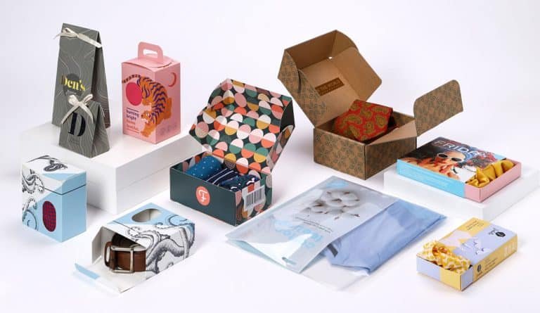 Assorted custom packaging boxes and branded mailers used in B2B fulfillment services for eCommerce and wholesale clients.