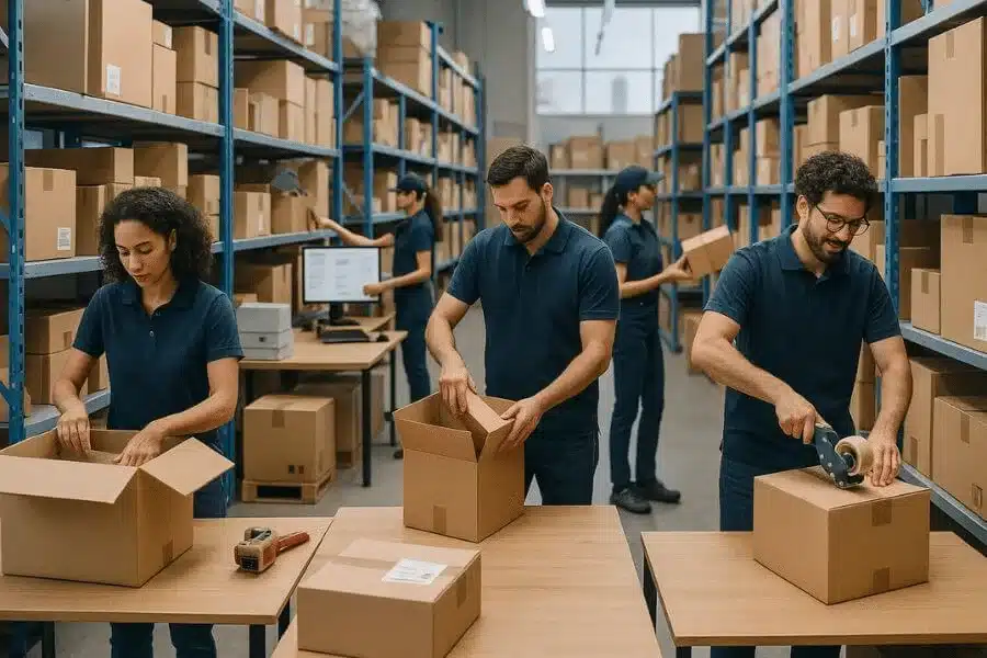 Small ecommerce team performing in house packing and order fulfillment tasks