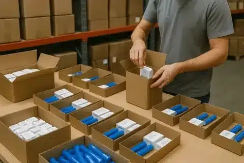 Warehouse kitting and bundling process for ecommerce fulfillment and custom packaging services