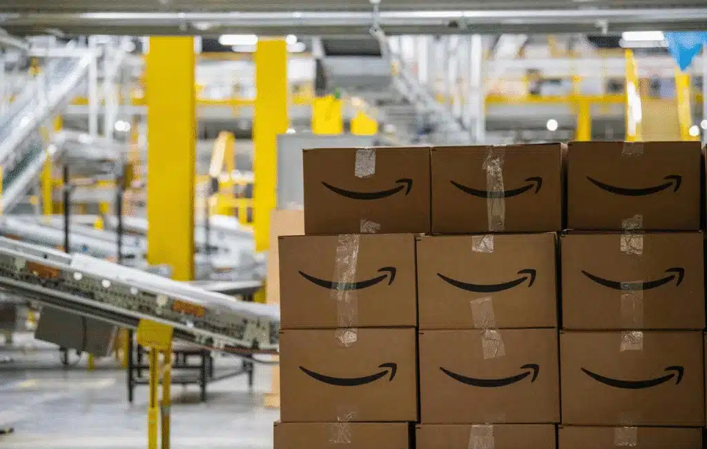 Stacked Amazon cartons prepared for quality inspection before dispatch.