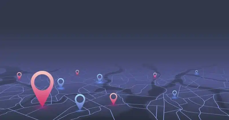 Digital map with location markers representing global ecommerce shipping, international delivery, and cross-border logistics through 3PL services.