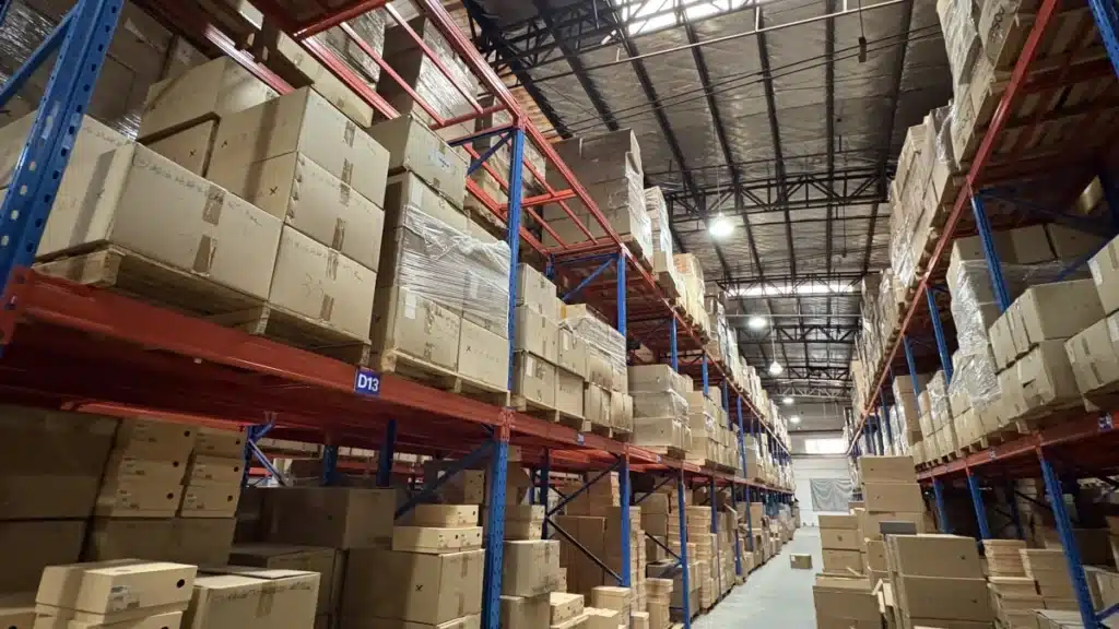 Organized ecommerce inventory stored on warehouse pallet racks to support fast fulfillment, shorter delivery times, and higher customer lifetime value.