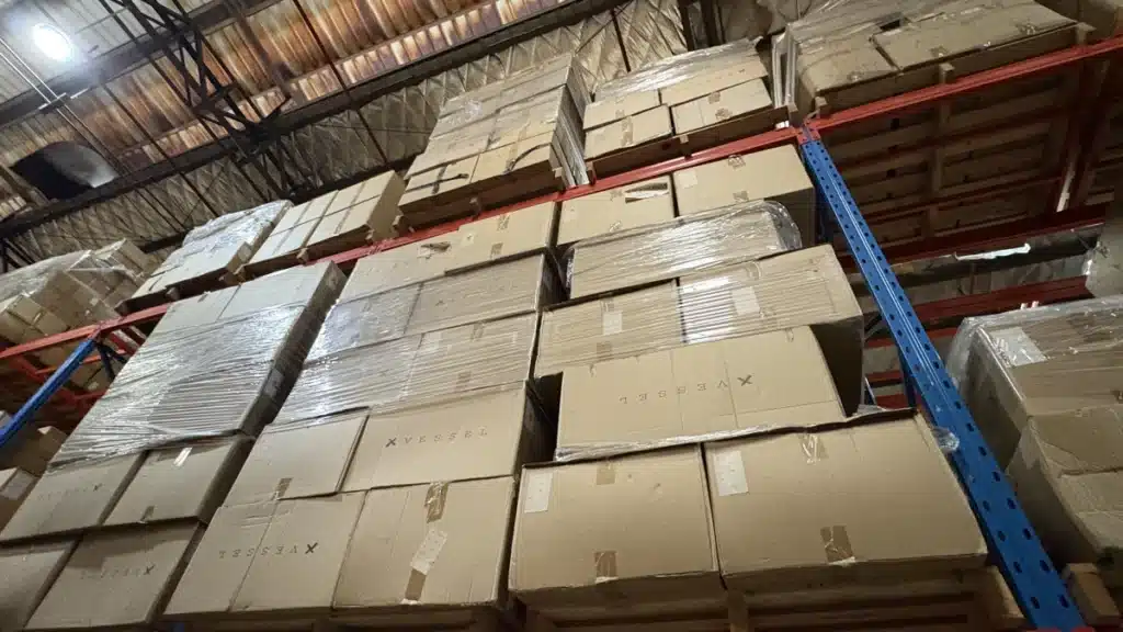 Palletized ecommerce inventory stored on warehouse racks for efficient inventory positioning, fast order fulfillment, and scalable 3PL operations.