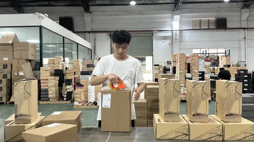 Ecommerce warehouse inventory organized on pallets for predictive inventory planning, AI demand forecasting, and stockout prevention.