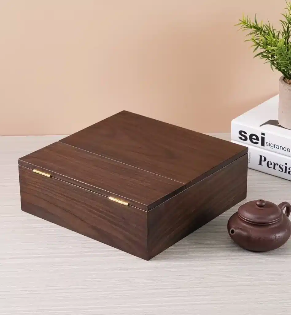 Structured wooden gift box demonstrating premium packaging that improves brand perception and repeat purchases