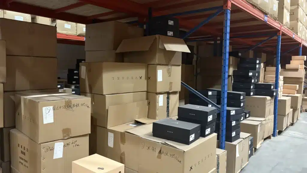 Ecommerce inventory stored on warehouse racks showing how inventory turnover ratio affects storage fees, warehouse space utilization, and fulfillment costs.