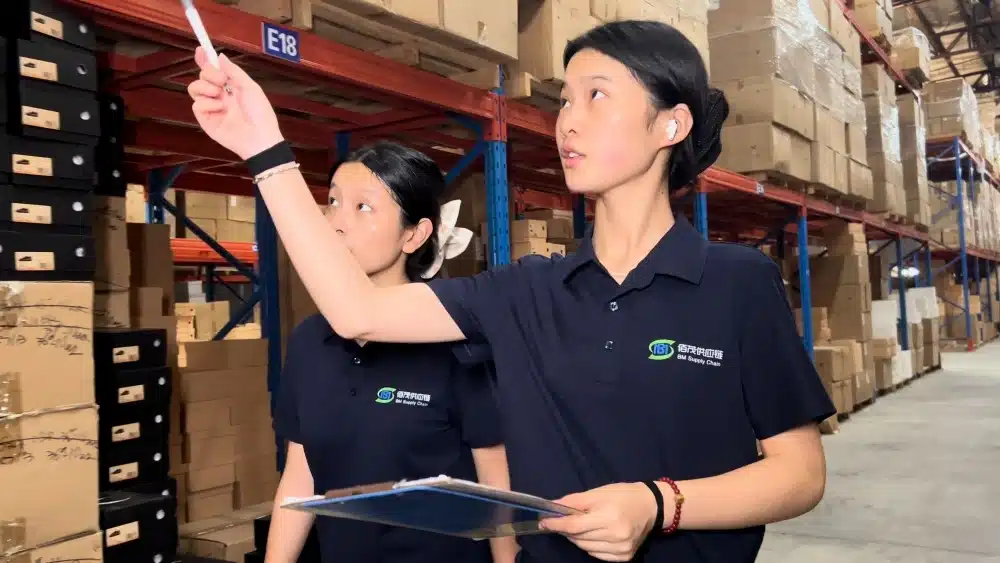 China pick and pack fulfillment warehouse with organized inventory racks for eCommerce storage, order processing, and global shipping