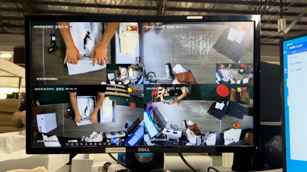 Warehouse monitoring system overseeing packing and quality control operations for China warehousing and global eCommerce fulfillment