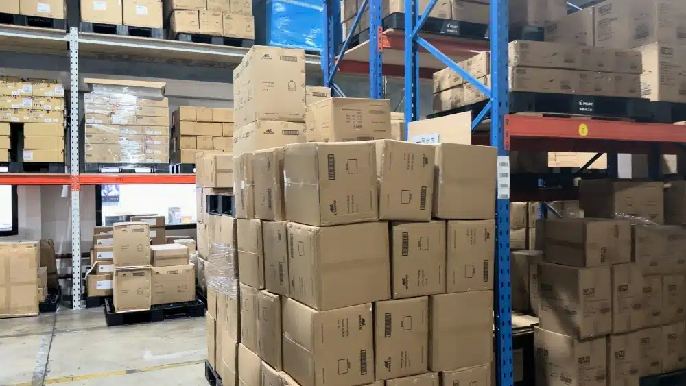 Organized eCommerce inventory in a fulfillment warehouse supporting reliable order tracking and shipping status updates