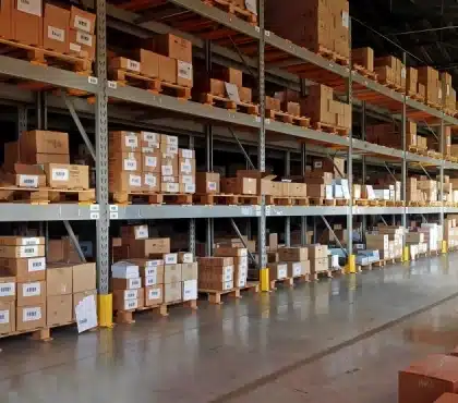 High-bay racking filled with inventory in a China 3PL warehouse, supporting scalable storage solutions for international brands