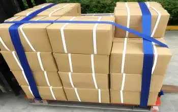Pallet of goods securely strapped and prepared for shipping, demonstrating our professional packing and value-added logistics services