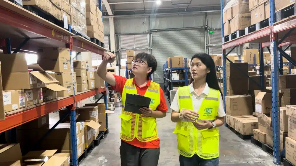 Warehouse staff checking organized inventory for Shopify pick and pack fulfillment and accurate eCommerce order processing