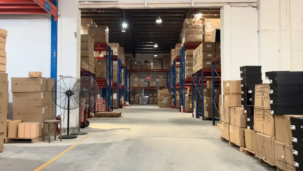 Traditional warehouse with organized racks and bulk inventory storage for long-term stock management and supply chain operations