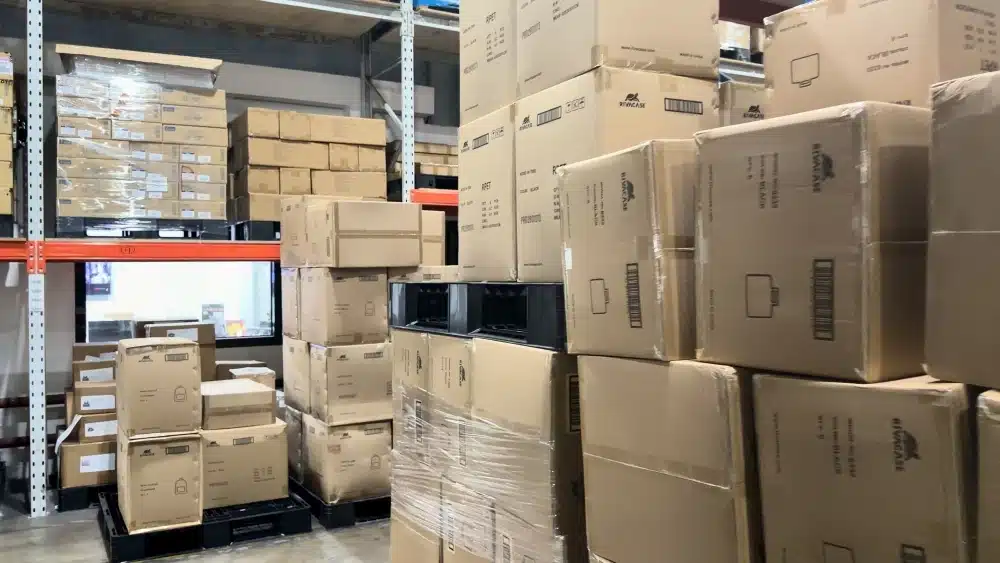 Organized inventory stored in a warehouse showing warehousing services for stock management, product storage, and eCommerce supply chain operations