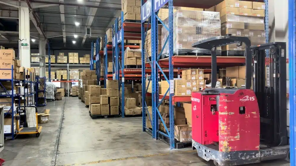 Palletized ecommerce inventory stored in a fulfillment warehouse as buffer stock for TikTok Shop flash sales and viral demand spikes