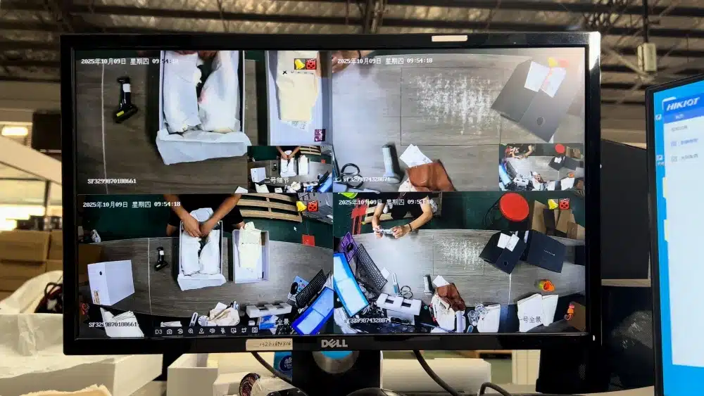 Warehouse monitoring system displaying ecommerce packing operations and inventory tracking for circular economy fulfillment and reusable packaging management
