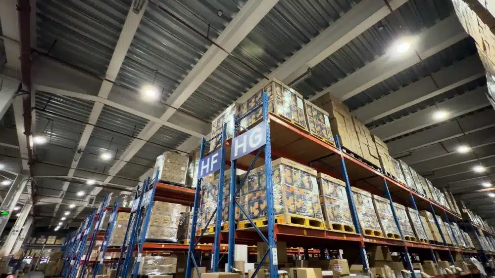Modern ecommerce warehouse with organized inventory storage racks supporting scalable fulfillment and faster shipping operations