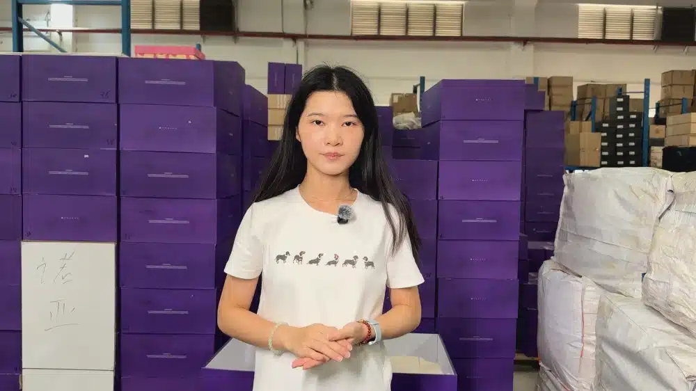 Warehouse employee managing inventory with organized storage areas for efficient logistics and fulfillment services