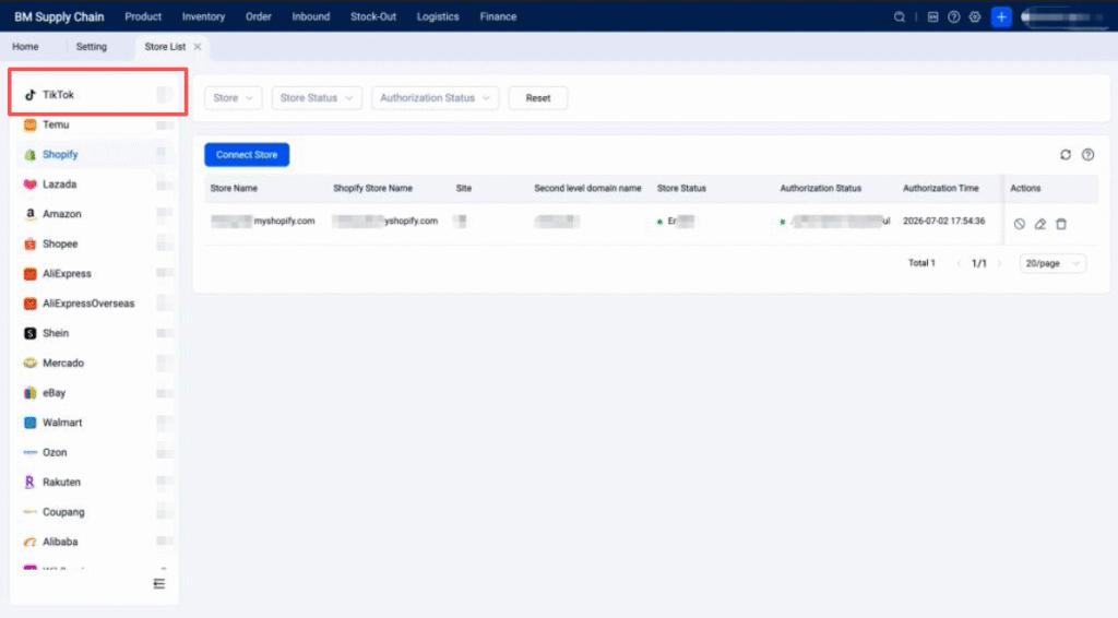 Ecommerce warehouse with organized inventory storage supporting TikTok Shop fulfillment, fast order processing, and reliable shipping operations