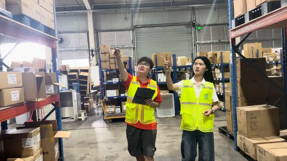 Ecommerce fulfillment warehouse with organized inventory storage supporting carbon emission tracking, efficient logistics, and sustainable shipping operations