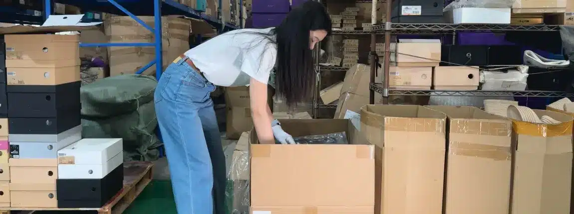 China fulfillment center with organized inventory storage for Shopify Amazon and TikTok Shop dropshipping sellers  